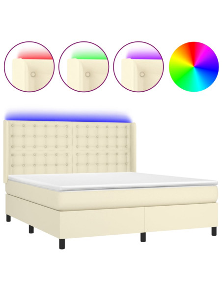 Giroletto a Molle con Materasso e LED Crema 160x200 cm