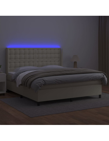 Giroletto a Molle con Materasso e LED Crema 160x200 cm