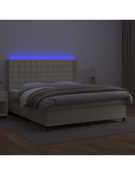 Giroletto a Molle con Materasso e LED Crema 160x200 cm