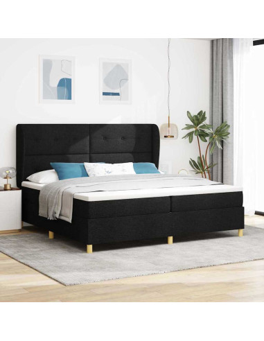 Letto a molle con testiera Nero 200 x 200 cm Tessuto