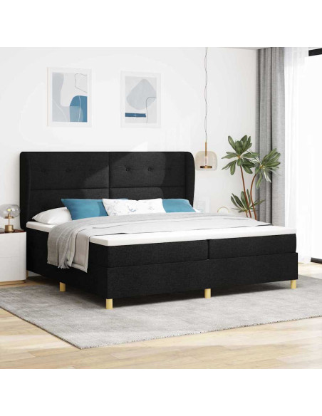 Letto a molle con testiera Nero 200 x 200 cm Tessuto