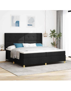 Letto a molle con strisce LED Nero 200 x 200 cm Tessuto
