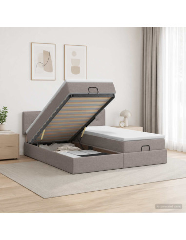 Letto ottomano con materasso con testiera 2 pz Tortora Tessuto
