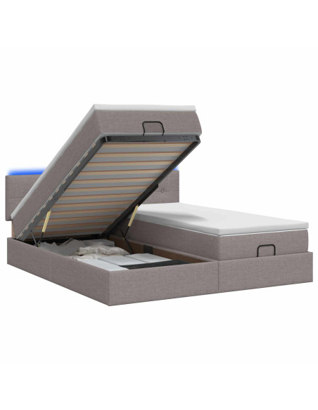 Letto Ottomano con Materasso e LED Tortora 200 x 200 cm Tessuto