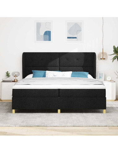 Letto a molle con testiera Nero 200 x 200 cm Tessuto
