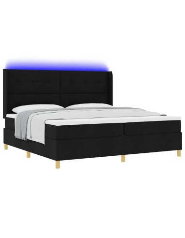 Letto a molle con strisce LED Nero 200 x 200 cm Tessuto