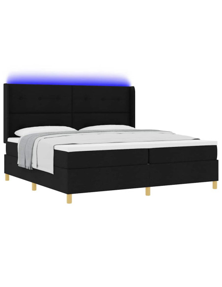 Letto a molle con strisce LED Nero 200 x 200 cm Tessuto
