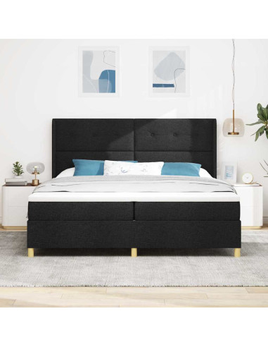 Letto a molle con strisce LED Nero 200 x 200 cm Tessuto