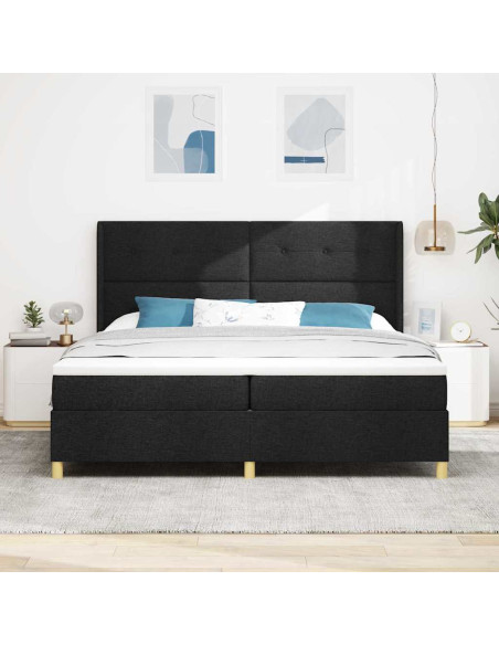 Letto a molle con strisce LED Nero 200 x 200 cm Tessuto