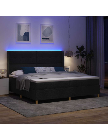 Letto a molle con strisce LED Nero 200 x 200 cm Tessuto