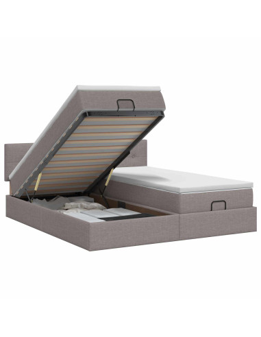 Letto ottomano con materasso con testiera 2 pz Tortora Tessuto