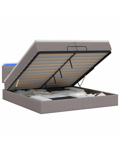 Letto Ottomano con Materasso e LED Tortora 200 x 200 cm Tessuto