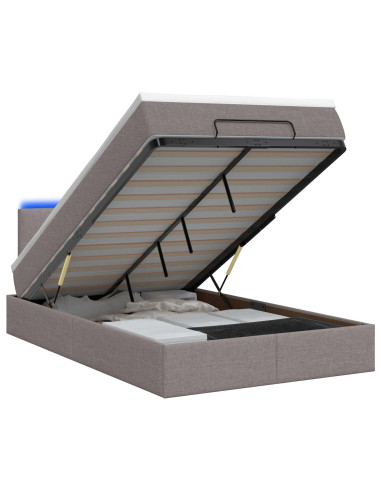 Letto Ottomano con Materasso e LED Tortora 120 x 190 cm Tessuto