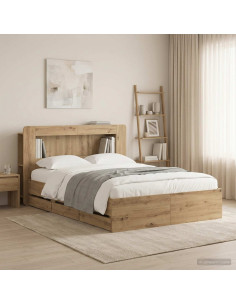 Struttura del letto con stoccaggio e testata Rovere Artigianale
