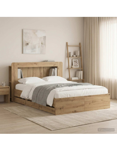 Struttura del letto con stoccaggio e testata Rovere Artigianale