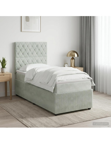 Letto Box Spring LED con Materasso Grigio Chiaro 100 x 200 cm