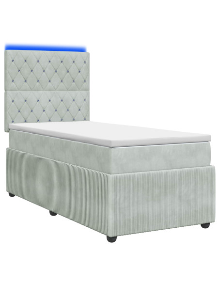 Letto Box Spring LED con Materasso Grigio Chiaro 100 x 200 cm