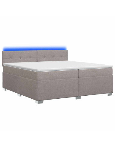 Letto con Box Spring, Materasso e LED Tortora 200 x 200 cm