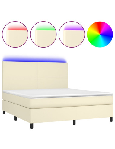 Giroletto a Molle con Materasso e LED Crema 160x200 cm