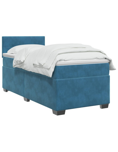 Letto con Box Spring, Materasso e LED Blu 90 x 190 cm Velluto