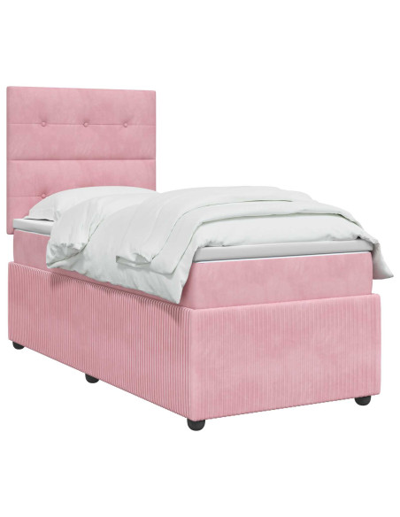 Letto box spring con materasso Rosa 90 x 190 cm Velluto