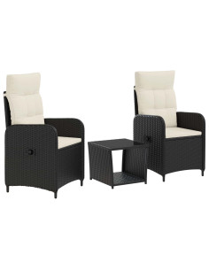 Set Lounge da Giardino 3 pz Nero e Bianco Crema