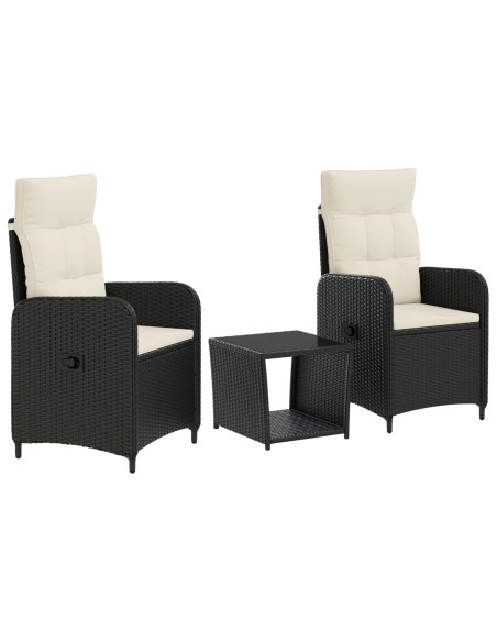 Set Lounge da Giardino 3 pz Nero e Bianco Crema