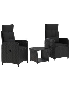 Set Lounge da Giardino 3 pz Nero 2