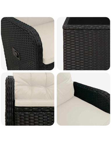 Set Lounge da Giardino 3 pz Nero e Bianco Crema