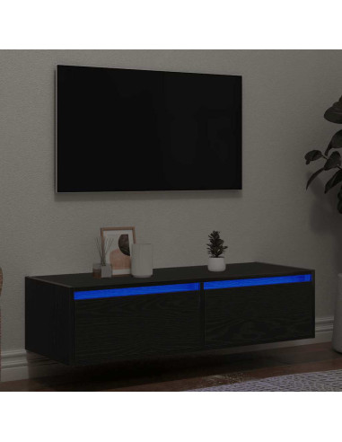 Mobile Porta TV con Luci LED Rovere Nero 100X35,5x25 cm