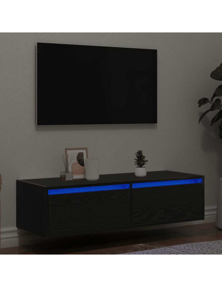 Mobile Porta TV con Luci LED Rovere Nero 100X35,5x25 cm