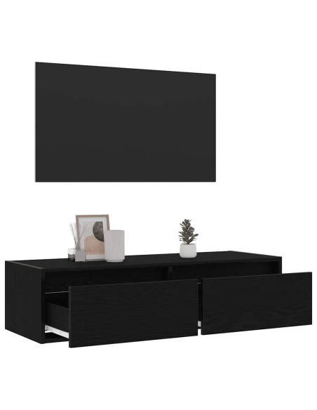 Mobile Porta TV con Luci LED Rovere Nero 100X35,5x25 cm