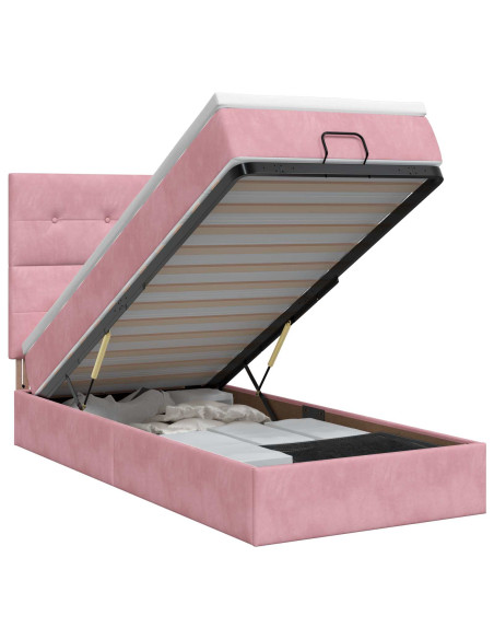 Letto ottomano con materasso Rosa 90 x 190 cm Velluto