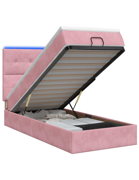 Letto Ottomano con Materasso e LED Rosa 90 x 190 cm Velluto