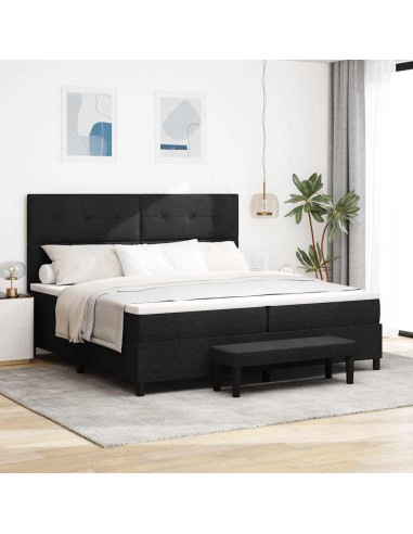 Letto a molle con testiera Nero 200 x 200 cm Tessuto