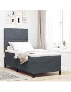Letto a Sorgente LED Grigio scuro 100 x 200 cm Velluto