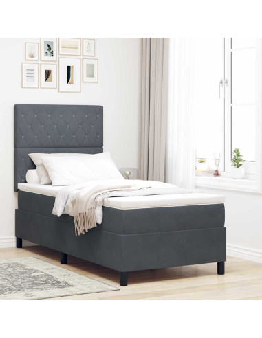 Letto a Sorgente LED Grigio scuro 100 x 200 cm Velluto
