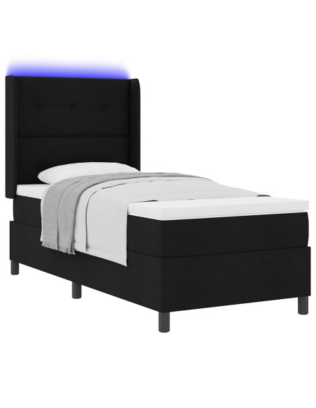 Letto a Sorgente LED con testiera Nero 100 x 200 cm Tessuto