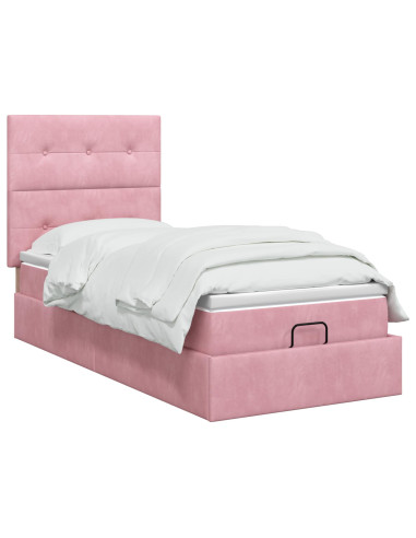 Letto ottomano con materasso Rosa 90 x 190 cm Velluto