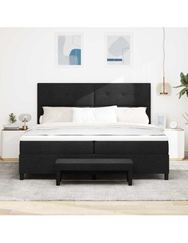Letto a molle con testiera Nero 200 x 200 cm Tessuto