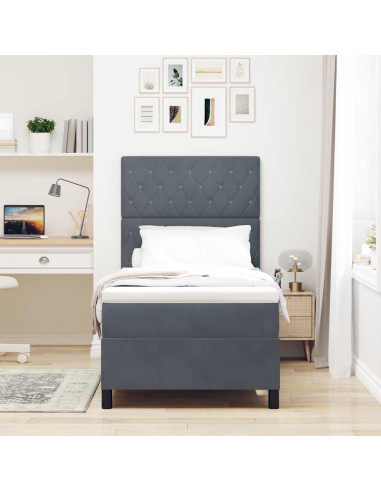 Letto a Sorgente LED Grigio scuro 100 x 200 cm Velluto
