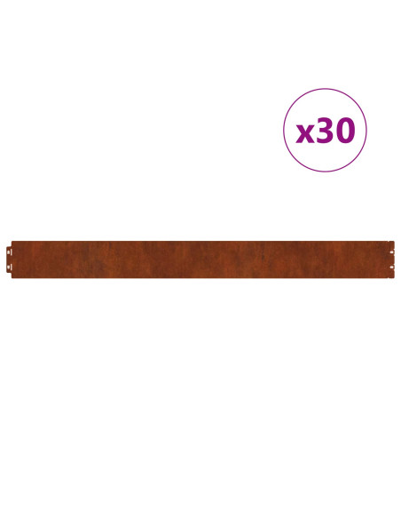 Bordura per Prato 30 pz 20 x 103 cm Acciaio Corten Ruggine