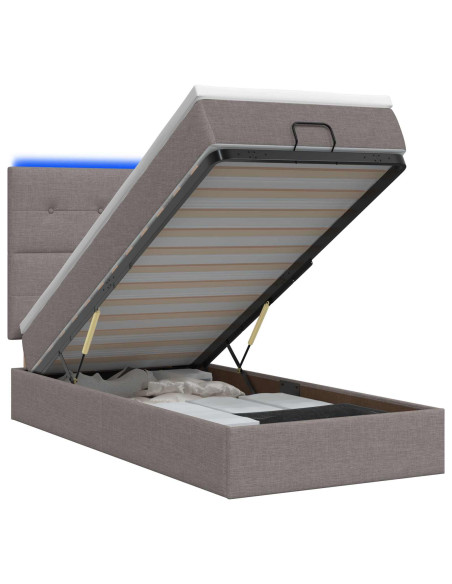 Letto Ottomano con Materasso e LED Tortora 100 x 200 cm Tessuto