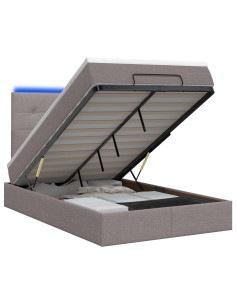 Letto Ottomano con Materasso e LED Tortora 120 x 200 cm Tessuto