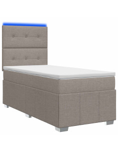 Letto Box Spring LED con Materasso Tortora 100 x 200 cm Tessuto