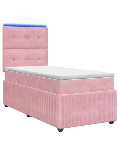 Letto Box Spring LED con Materasso Rosa 90 x 190 cm Velluto