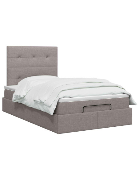 Letto Ottomano con Materasso e LED Tortora 120 x 200 cm Tessuto