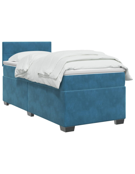 Letto box spring con materasso Blu Scuro 90 x 190 cm Velluto