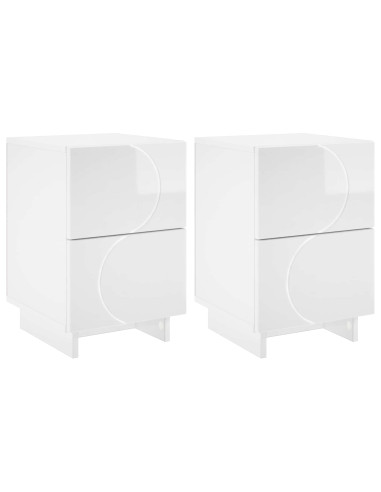 Armadio da Notte 2 pz Bianco Lucido 33,5 x 34,5 x 50 cm