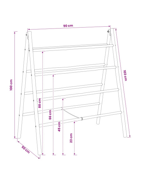 Scala per coperte a doppio lato Nero 90 x 50 x 100 cm Bambù